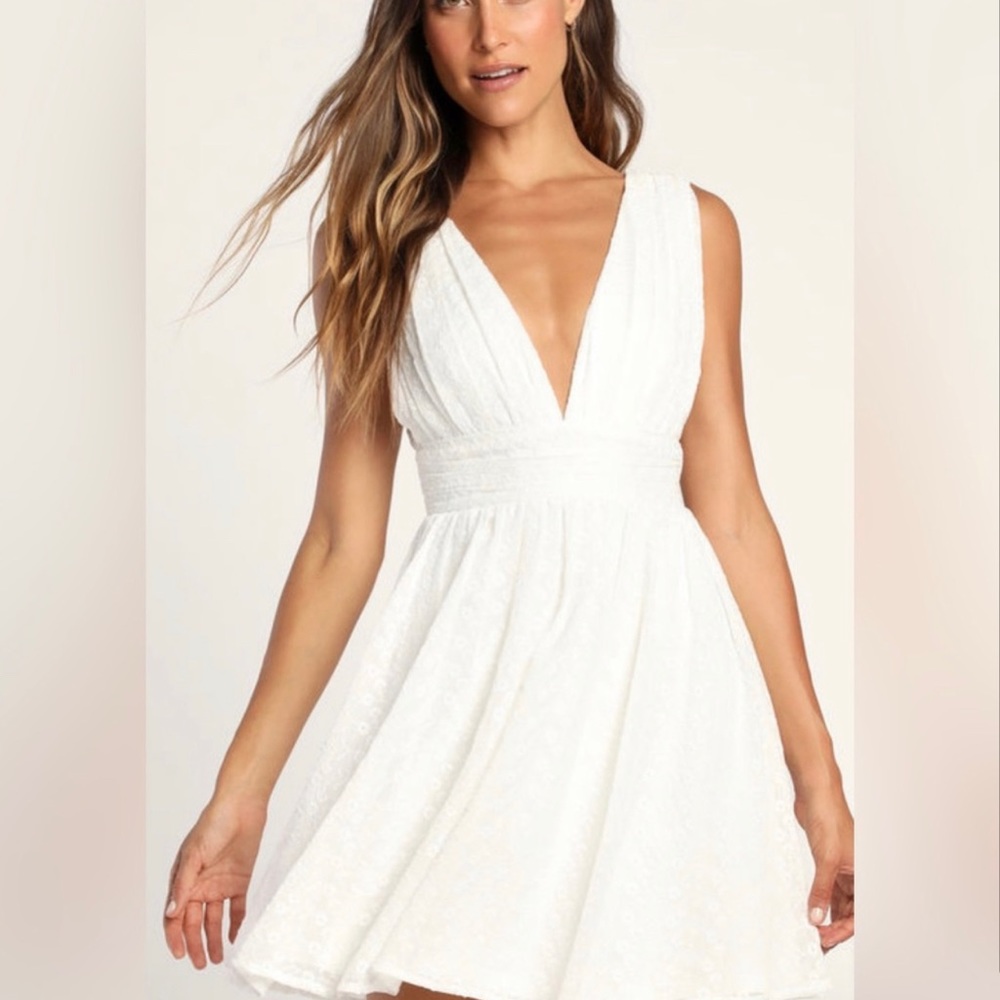 LULUS mini white embroidered dress